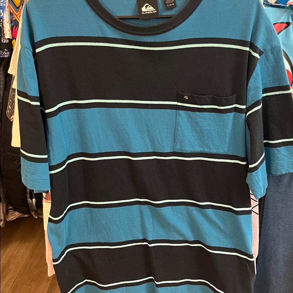 Quiksilver Blue Short Sleeve Tee Vibrant Stripes - Picture 4 of 6